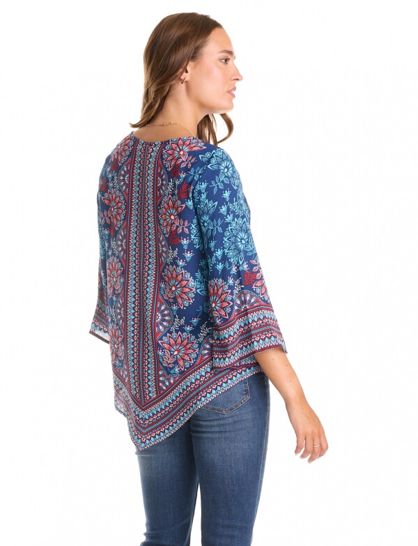 Blusa Gasa Flores AZUL/MULTI