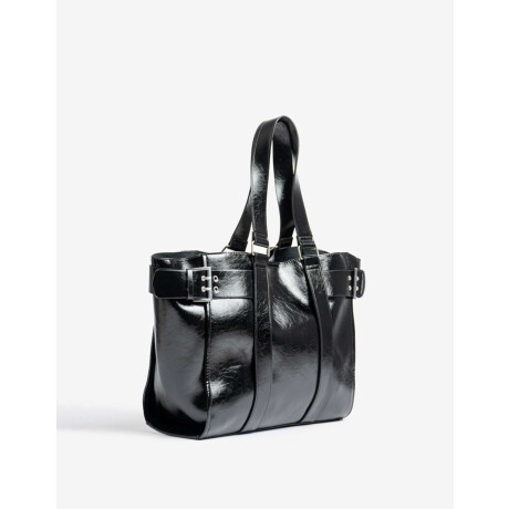 Cartera Shopper Con Hebillas Negro