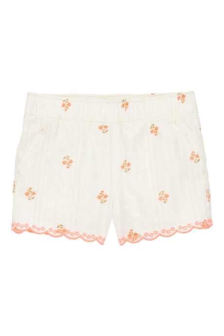 Short de algodón texturado, con dobladillo festoneado Sin color