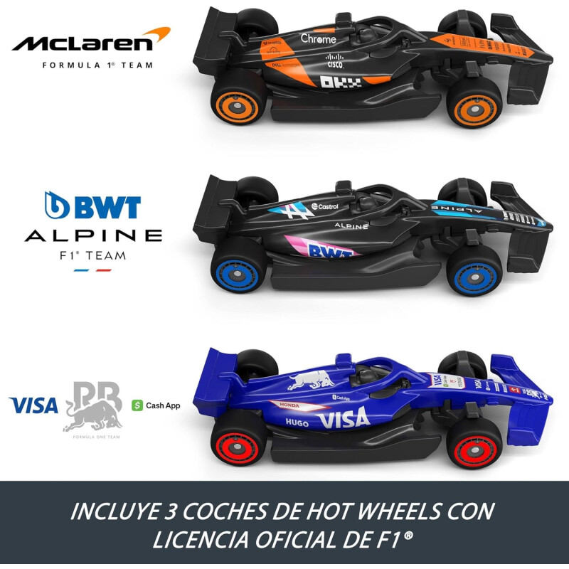 Hot Wheels Conjunto de pista coches de juguete, 3 vehículos metálicos de Formula 1 Hot Wheels Conjunto de pista coches de juguete, 3 vehículos metálicos de Formula 1