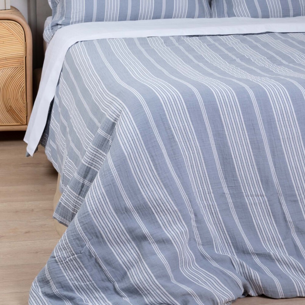 SET FDA. NÓRDICA RELAXED STRIPE KING ALGODON AZUL COTTON GAUZE AZUL ROYAL