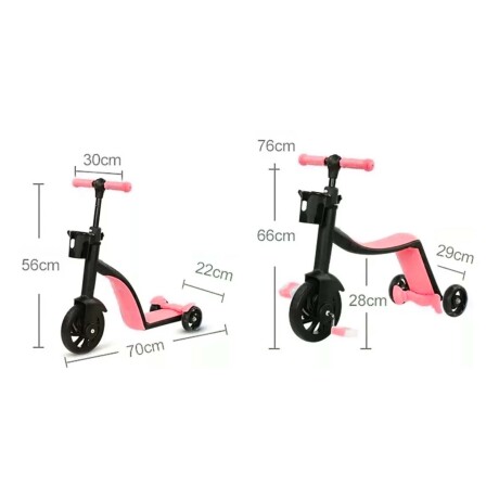 Bicicleta Monopatín Triciclo 3 en 1 Ajustable para Niños Rosa