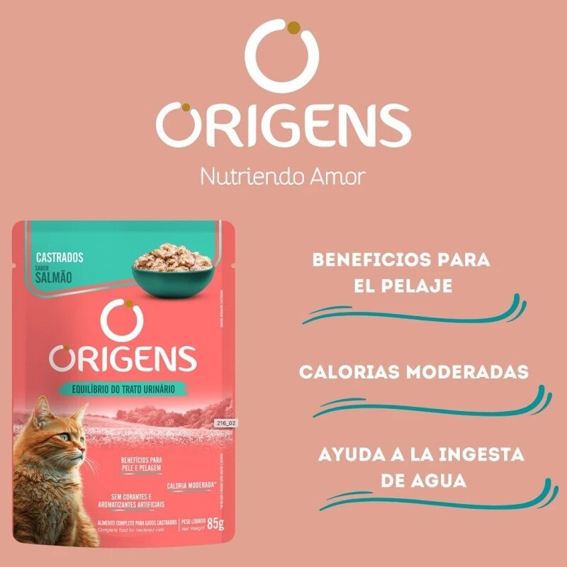 SALSA ORIGENS PARA GATOS CASTRADOS 85 GR. TRACTO URINARIO SALMON