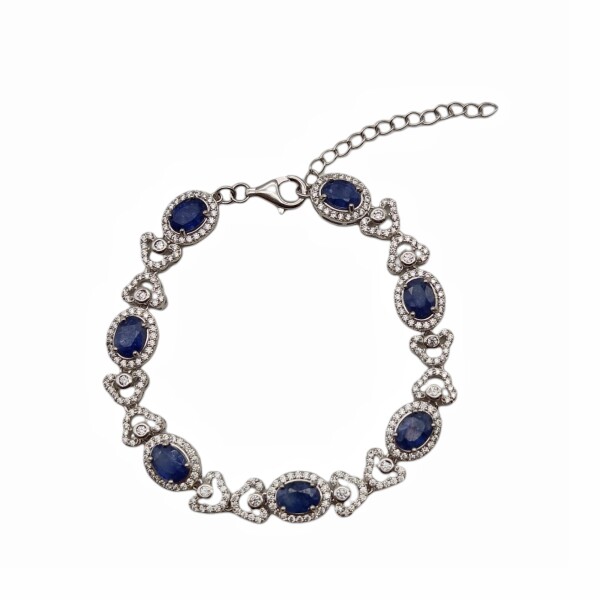 Pulsera oval-Plata 925-Piedra zirconia y zafiro-PU3024 Conpiedra