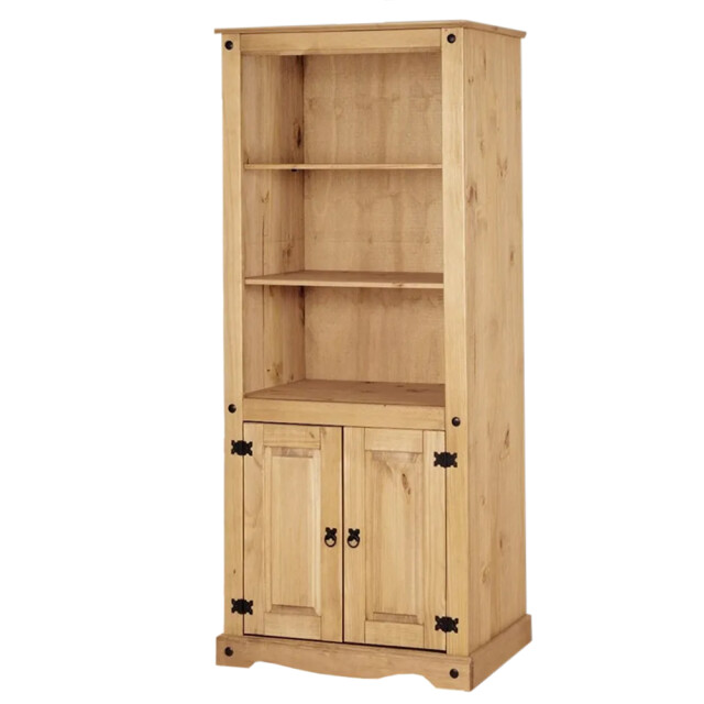 BIBLIOTECA ESTANTERÍA ORGANIZADOR 2 PUERTAS EN MADERA MACIZA EN LÌNEA MEXICANA COLOR MADERA