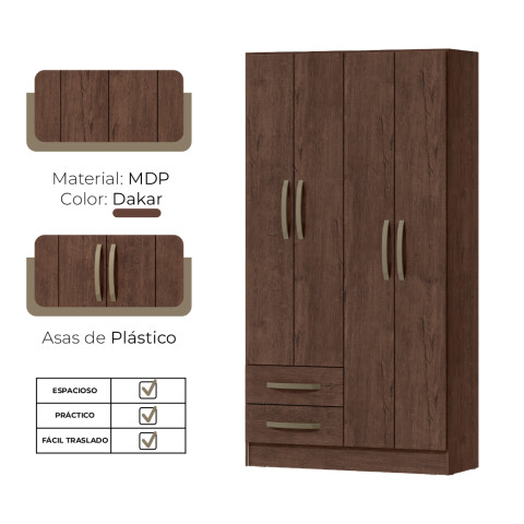 Ropero Dakar 4 puertas 2 cajones con estantes y perchero 172x90x35 cm Interior Natural Ropero Dakar 4 puertas 2 cajones con estantes y perchero 172x90x35 cm Interior Natural