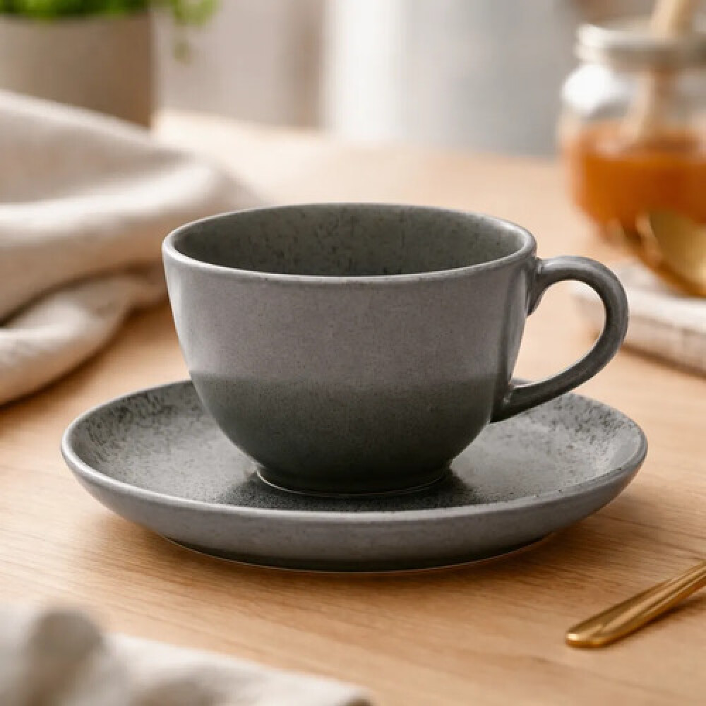 Taza de te con plato Gray 200 ml OXFORD Taza de te con plato Gray 200 ml OXFORD