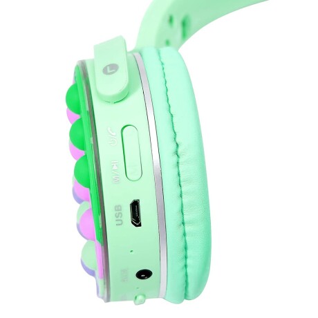 Auricular Inalámbrico Pop It Bluetooth Vincha C/Orejas Luces Verde Claro