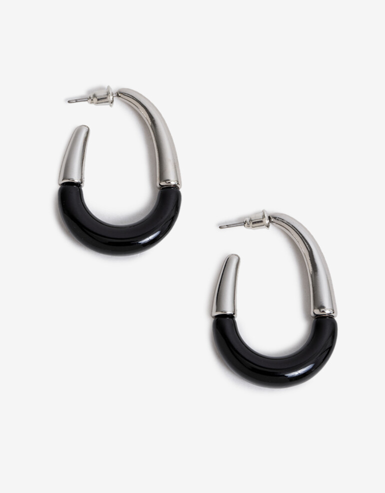 Aros Argollas Resina Aros Argolla De Resina Y Metal - Negro