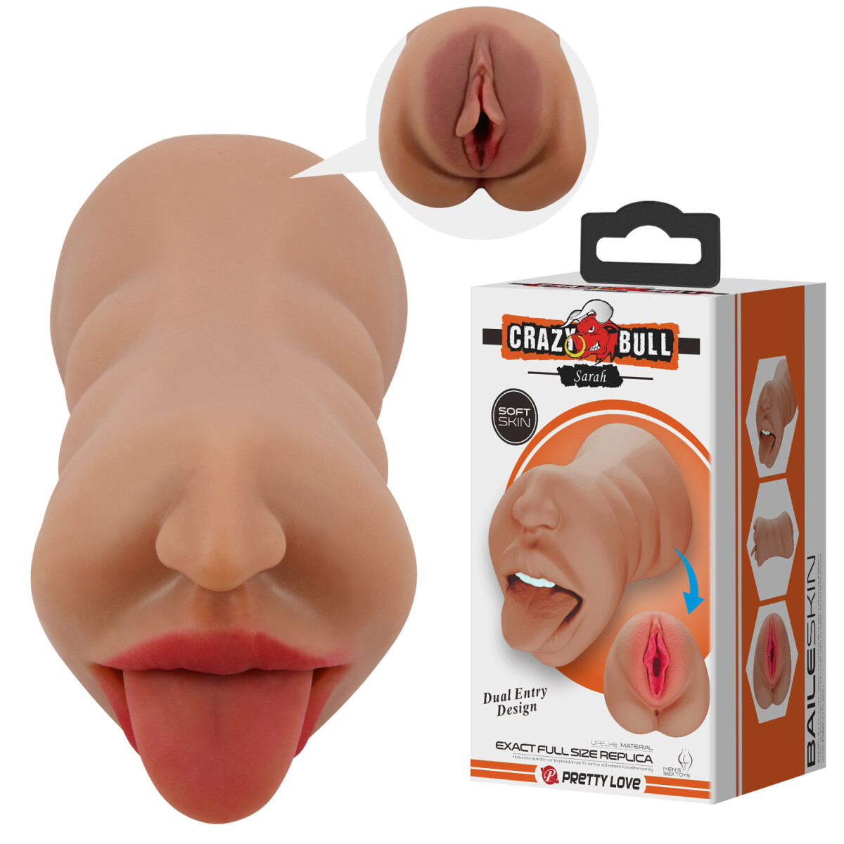 Masturbador Boca Vagina Realística Crazy Bull Sarah Marrón 