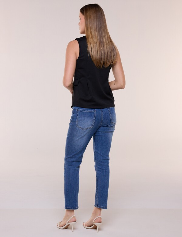 Chaleco Casual Entallado Con Escote V NEGRO