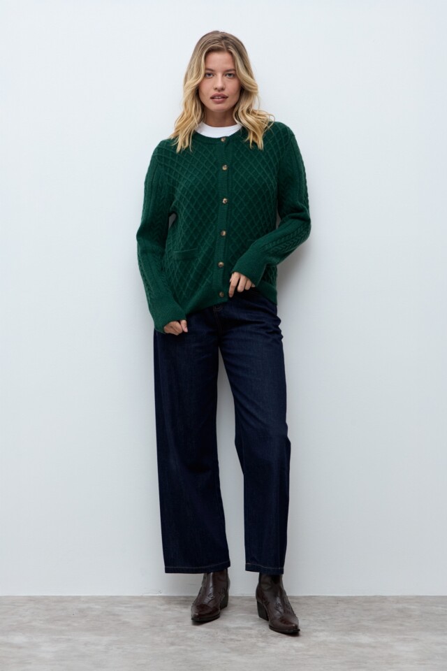 Cardigan estructuras rombos verde ingles