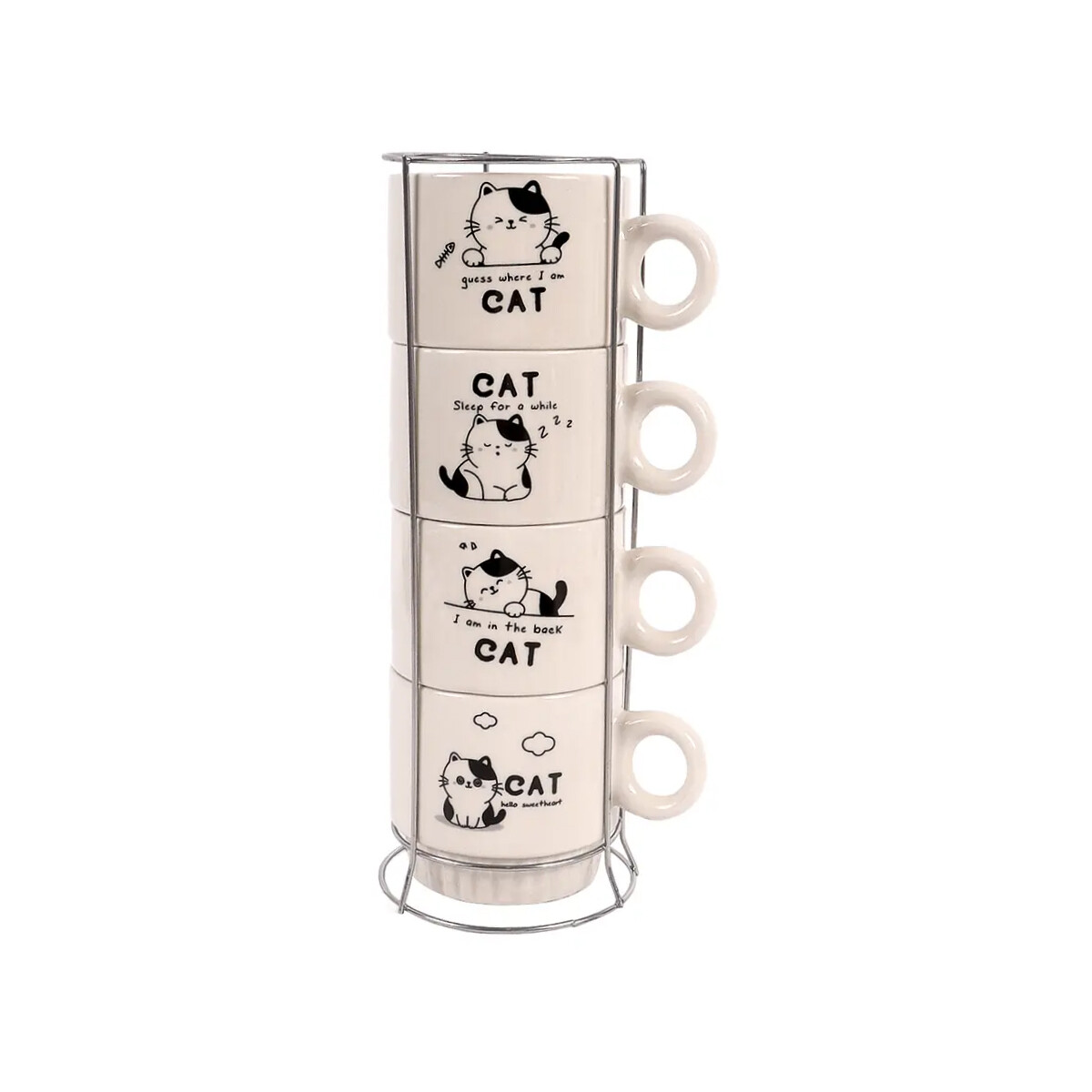 Set de tazas gatito con soporte 