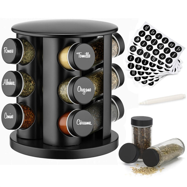 Especiero Giratorio 12 Frascos Vidrio Para Condimentos Cocina Acero Inoxidable Imback Negro Especiero Giratorio 12 Frascos Vidrio Para Condimentos Cocina Acero Inoxidable Imback Negro