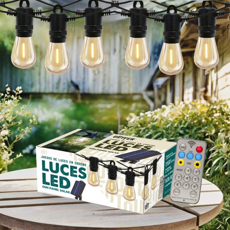 Guirnalda Guia De Luces Led Solar 7.5 Mts Luz Cálida Blanco