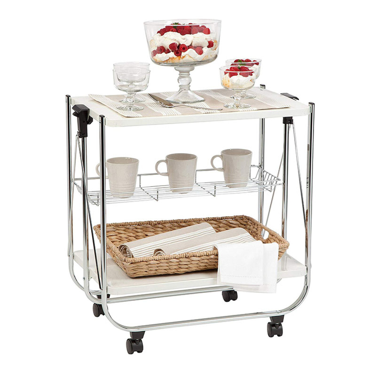 CARRITO PLEGABLE 3NIVELES 40x63x70CM BLANCO Y METAL 