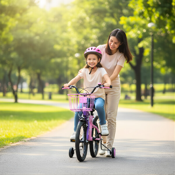 Bicicleta Infantil Yjtong R18 Canasto Rueditas Guardabarro Rosa 1