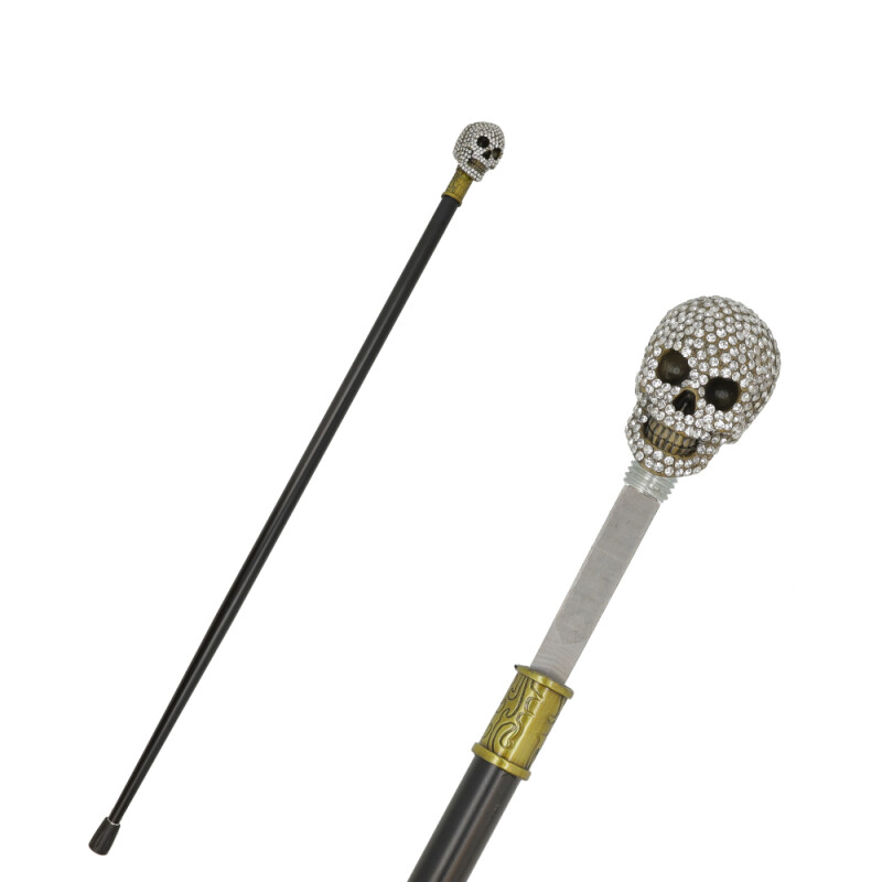 BASTON CON ESTILETE Craneo Plateado/gp001