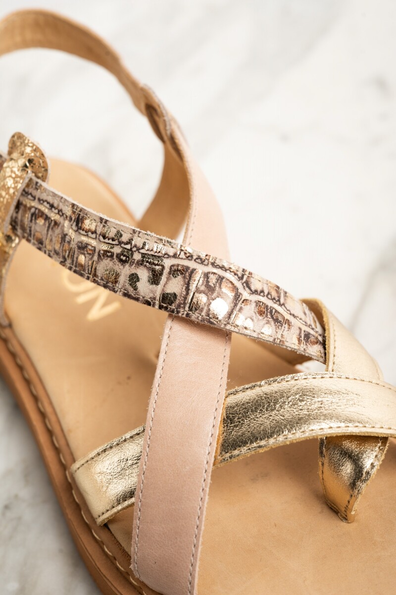 Sandalia Cuero Combinada Rosa