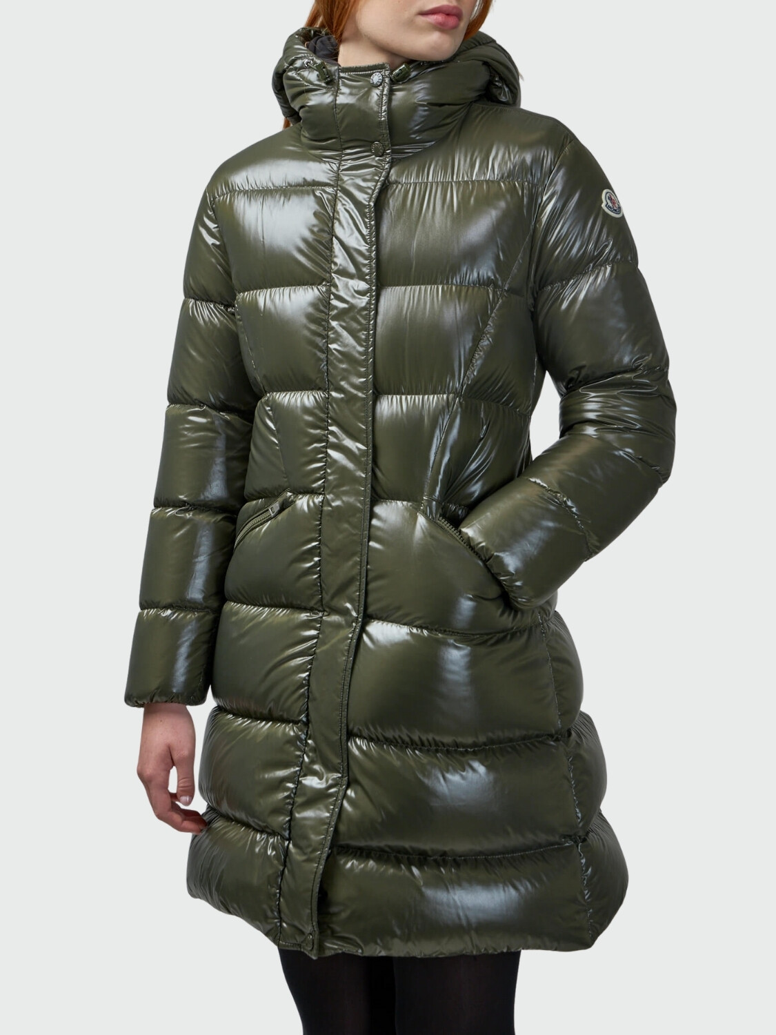 Moncler - Campera larga rellena de plumas con cinto ajustable, Bellevue Verde