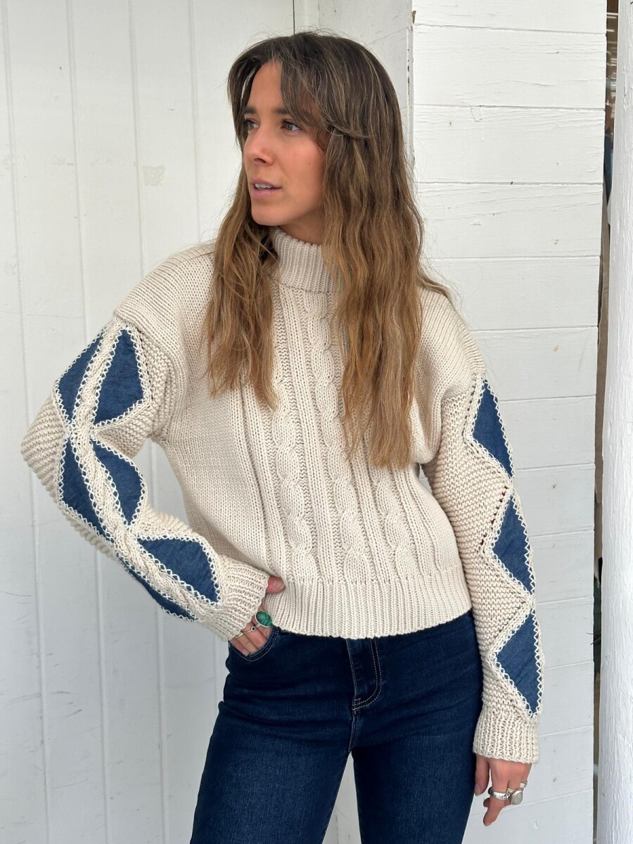 Sweater Sakura - Crudo/Azul 