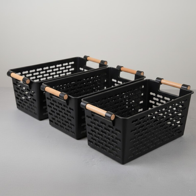 Set x3 Cesto calado con asas 30x15x13 NEGRO