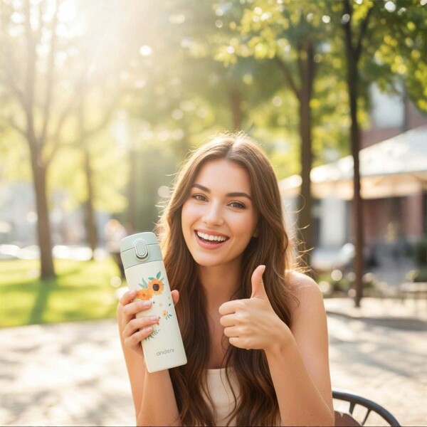 Vaso Térmica Acero inoxidable Botella 300ml Diseño Floral Color Amarillo