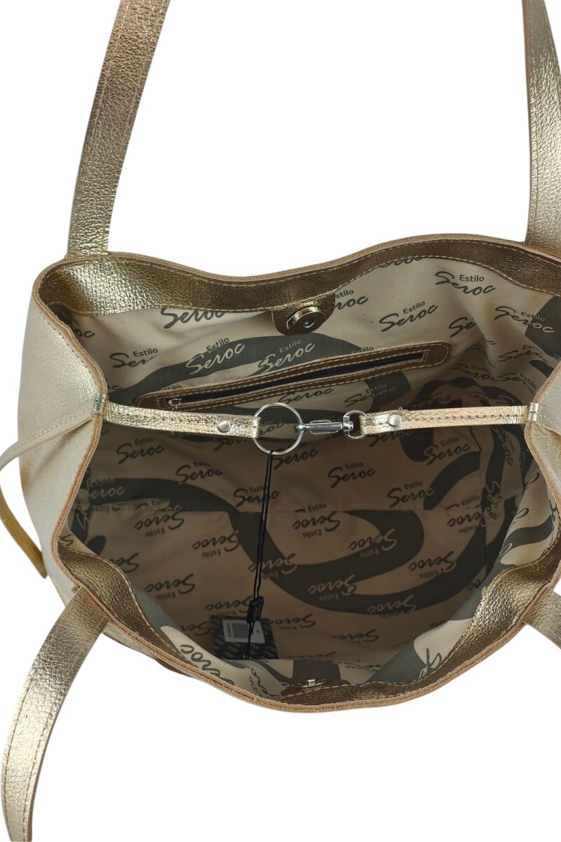 Cartera mujer 100% cuero dorado con pelo