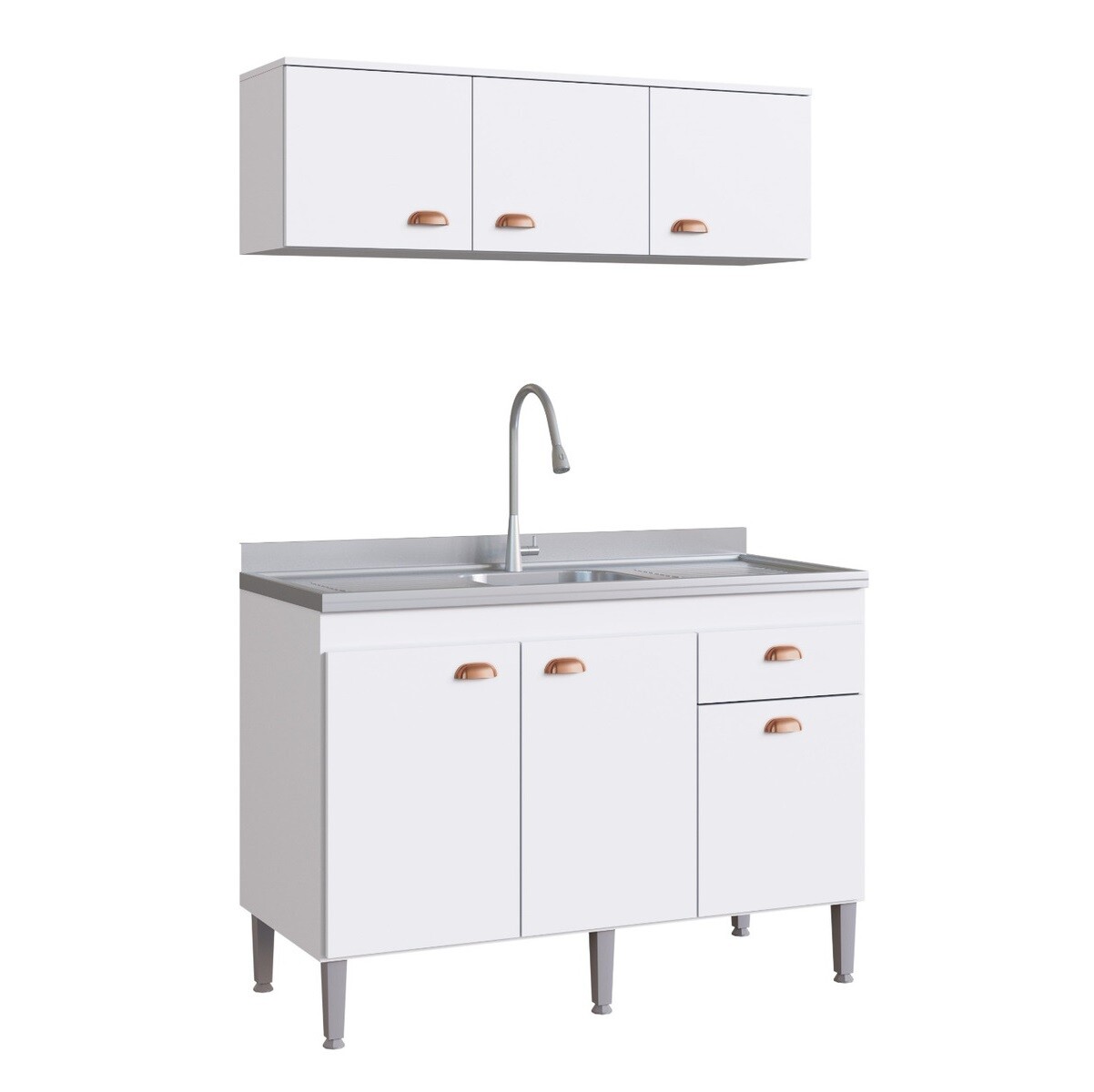 Conjunto Bajo Mesada + Aéreo De Cocina Sin Pileta Inox Blanco 