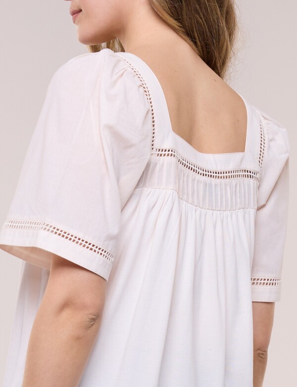 Blusa Holgada Escote Cuadrado Con Puntilla Calada BEIGE CLARO
