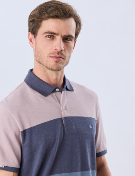 REMERA POLO RAYADA PIQUÉ Azul