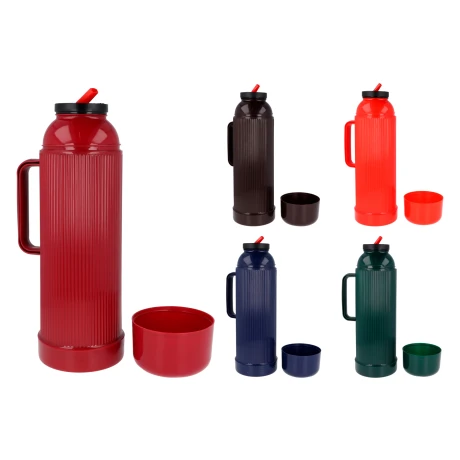 Termo de plástico de 1 litro con tapón cebador Termo de plástico de 1 litro con tapón cebador