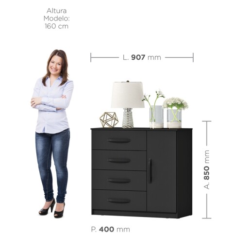 [OUTLET] Cómoda Cajonera para Dormitorio de 4 Cajones y 1 Puerta en MDP - Negro [SOLO RETIRO] [OUTLET] Cómoda Cajonera para Dormitorio de 4 Cajones y 1 Puerta en MDP - Negro [SOLO RETIRO]