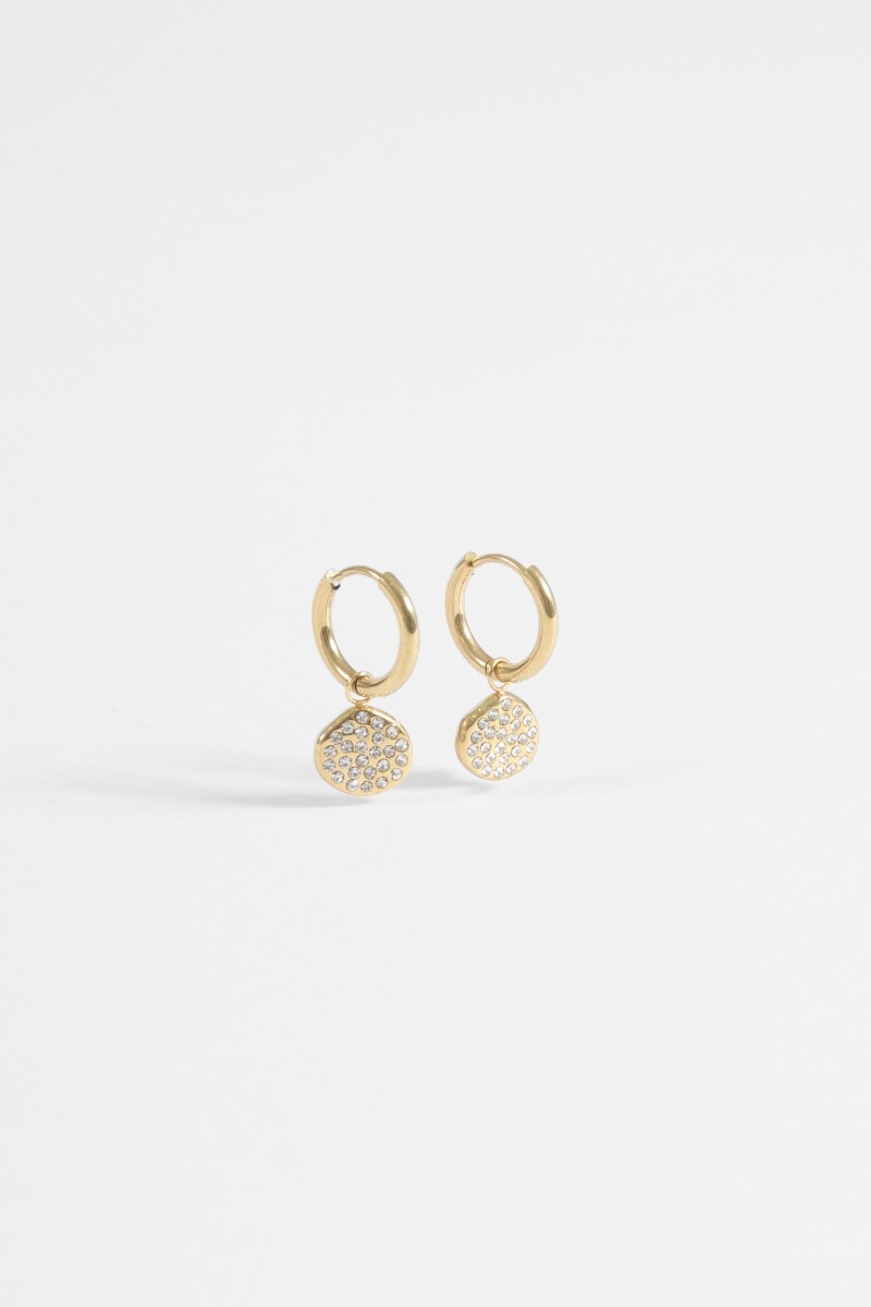 Aros acero moneda strass dorado