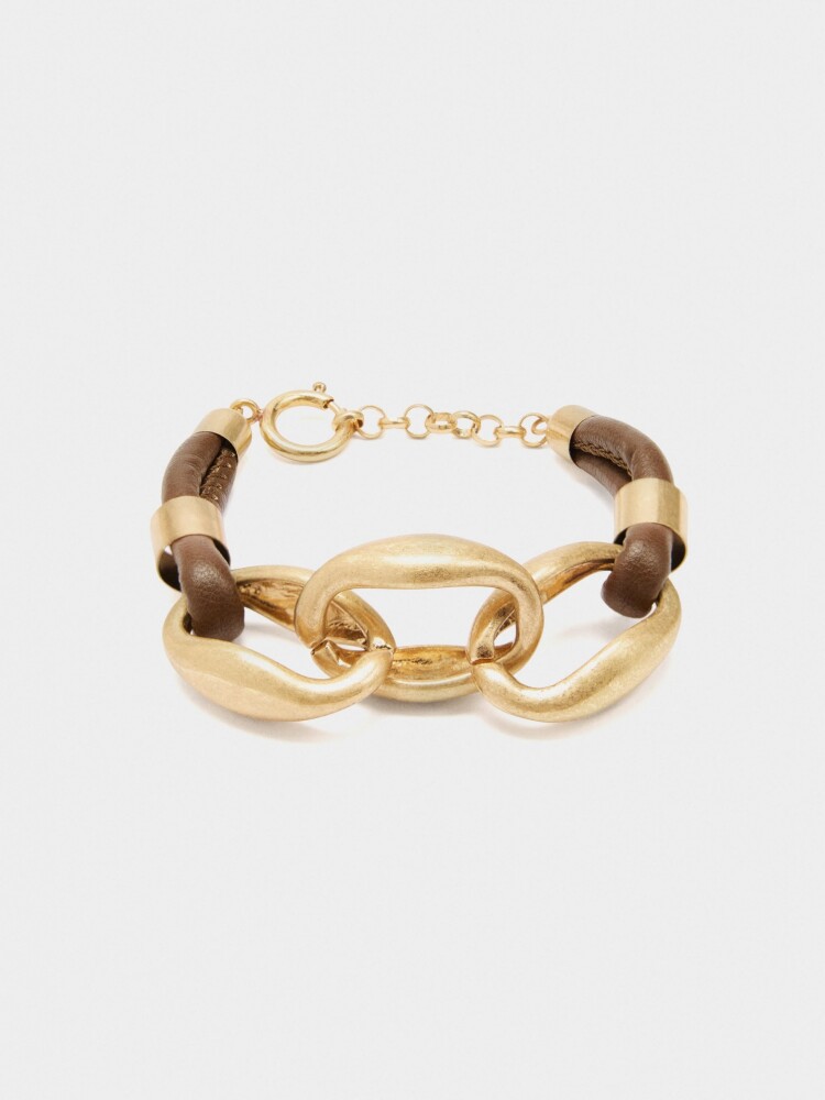 Pulsera De Eslabones Con Cordón marron