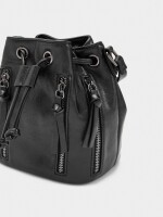 Bolso Bombonera Con Textura Y Cremalleras negro