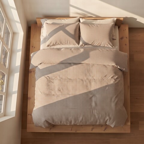 Funda nórdica de acolchado + 2 fundas de almohada de algodón Vichy Beige King