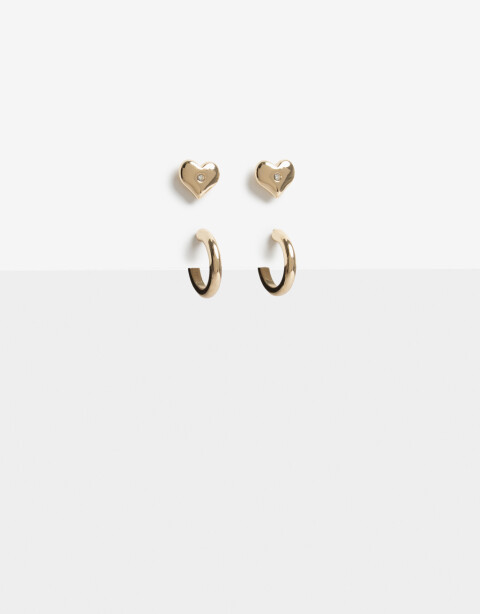 Aros Sets Metal Aros Set Metal Corazón De La Línea Stay Golden. - Dorado