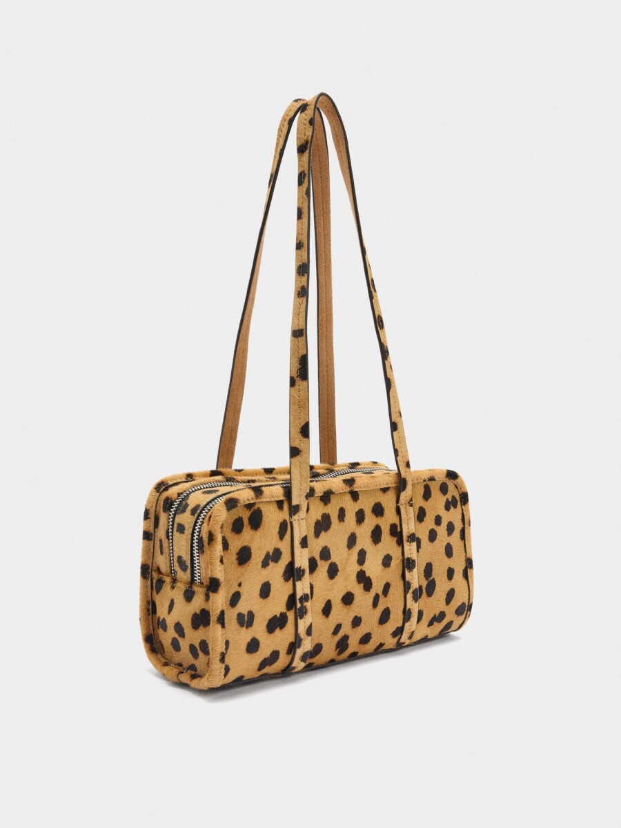 Bolso Bowling De Piel Estampado Animal camel