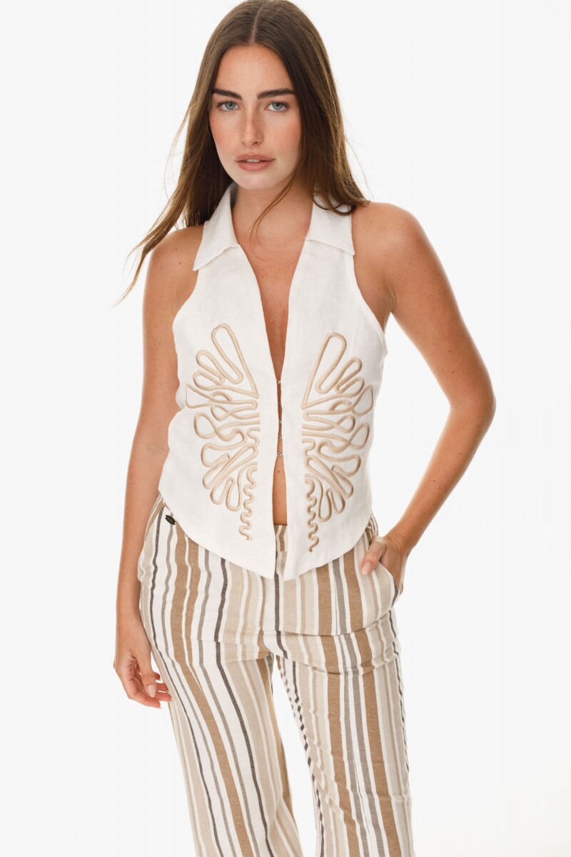 Chaleco Sapphiro Manteca con bordado beige