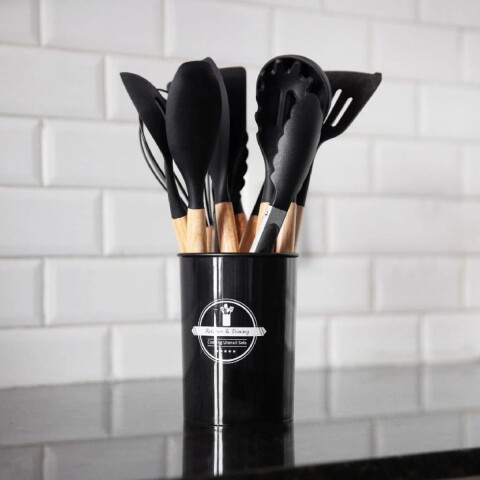 Set de utensilios de cocina silicona antiadherentes 11 pcs - Negro Set De Utensilios De Cocina Silicona Antiadherentes 11 Pcs - Negro