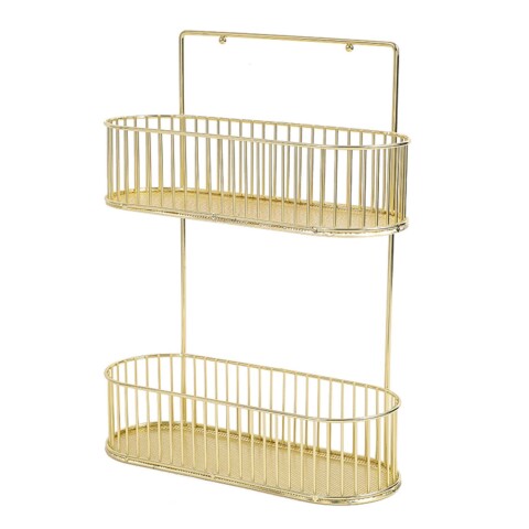 Organizador de Baño Metálico P/ Colgar con 2 Niveles Estante Color Dorado