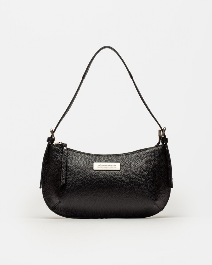 Cartera al hombro Mia en cuero graneado Negro