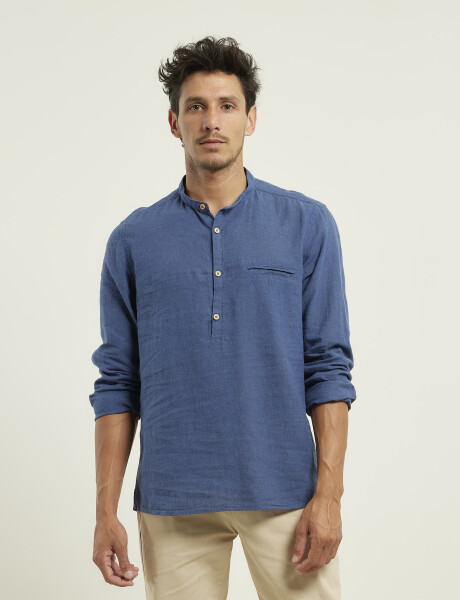 012105 CAMISA HARRINGTON LABEL DE LINO Azul Piedra
