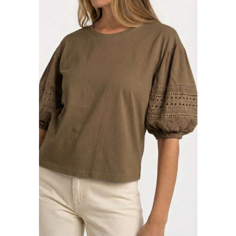 Remera Algodon Combinada Oliva