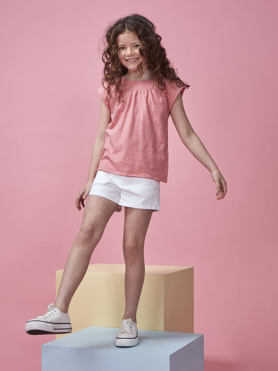 Camiseta Con Pespuntes Rosa