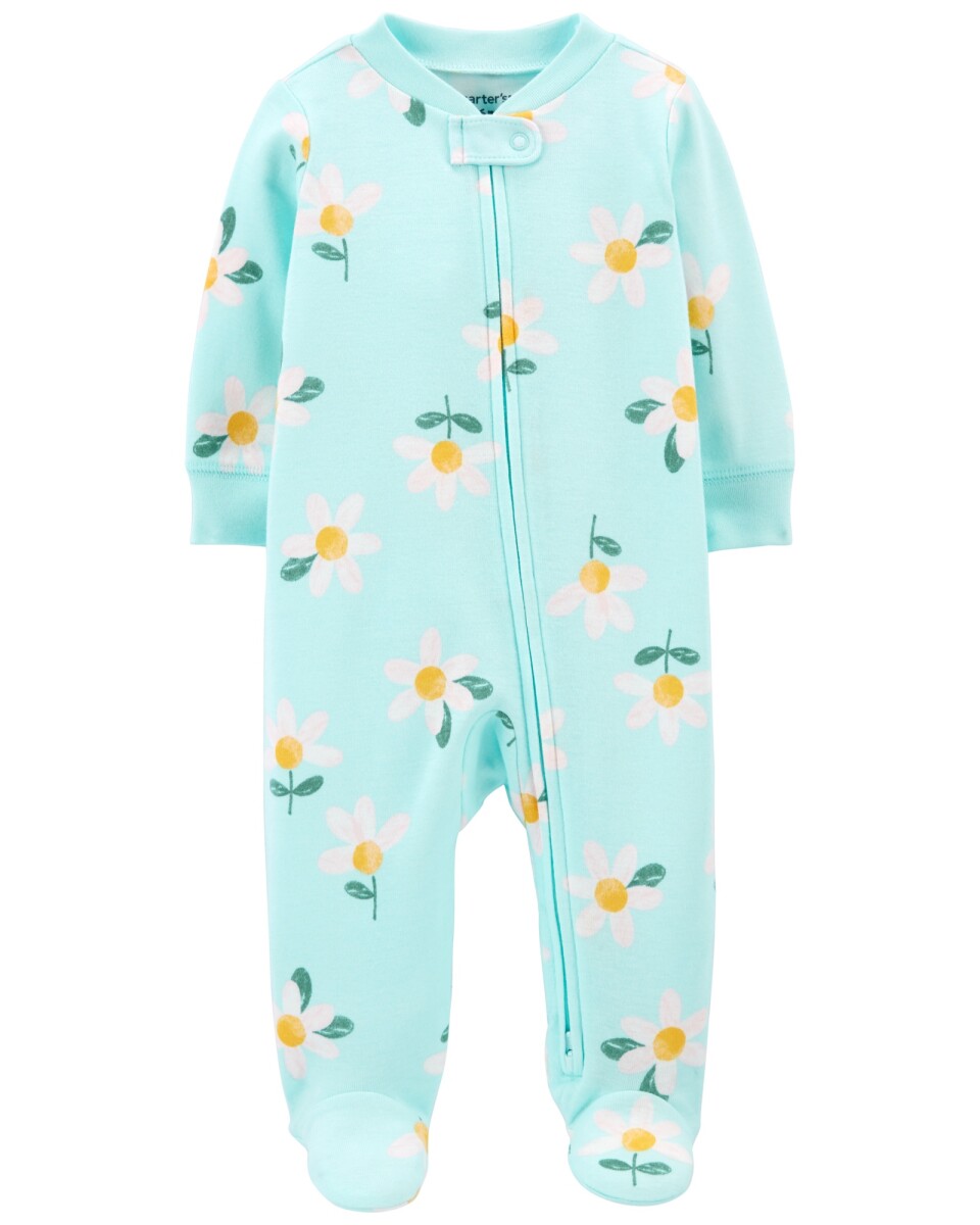 Pijama una pieza de algodón, con pie, diseño floral 