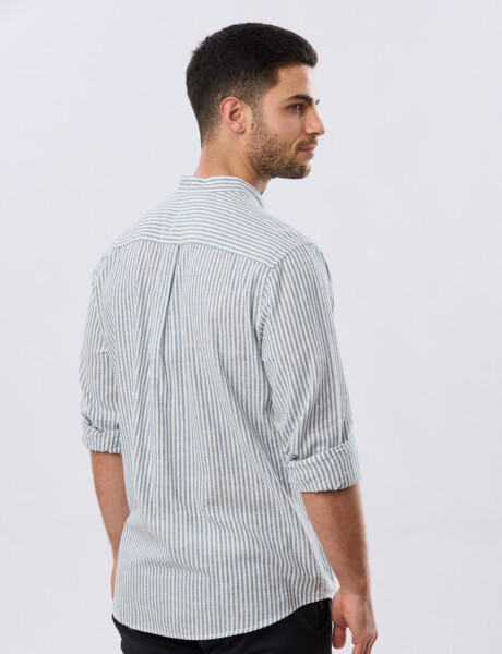 CAMISA RAYADA DE LINO CUELLO MAO Denim