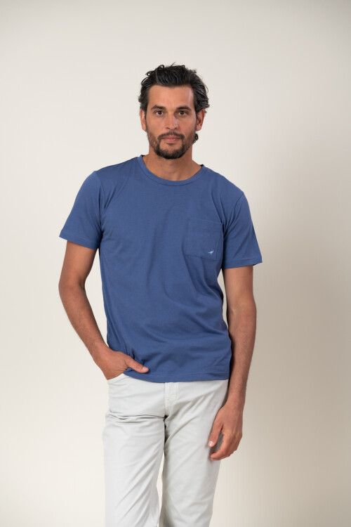 T-Shirt con bolsillo y logo Azul piedra